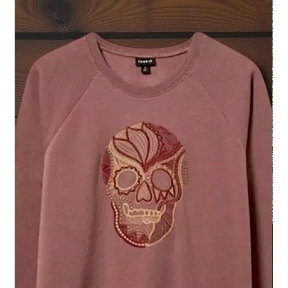 torrid Mauve Pink Skull Embroidered Sweatshirt